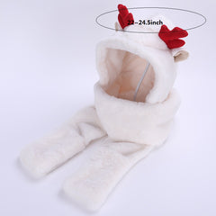 Christmas Rabbit Fur Antlers Winter Cartoon Hat Scarf Gloves Set