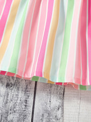 Toddler Girls Block Striped Princess Dress For Party Beach Vacation