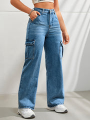 Wide Leg Cargo Jeans With Flap Pockets