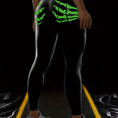 Halloween Sports Leggings Women's Plus Skeleton Hands Print