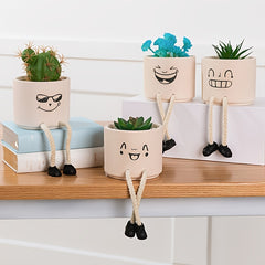 Creative Emoticon Pendant Doll Ceramic Flower Pot Succulent Plant Pot