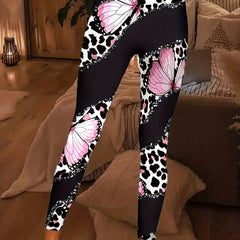 Butterfly & Leopard Print Skinny Leggings High Waist Stretchy Leggings