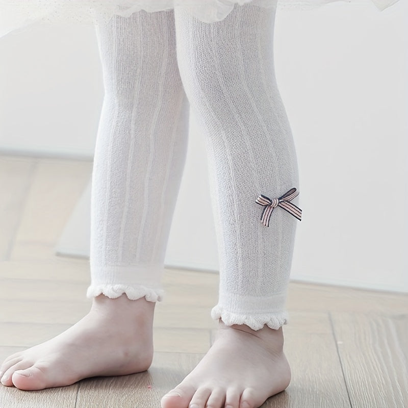 Girls Kids Pantyhose Light Grey Mesh Bowknot Decor Lace Tights Leggings Pants