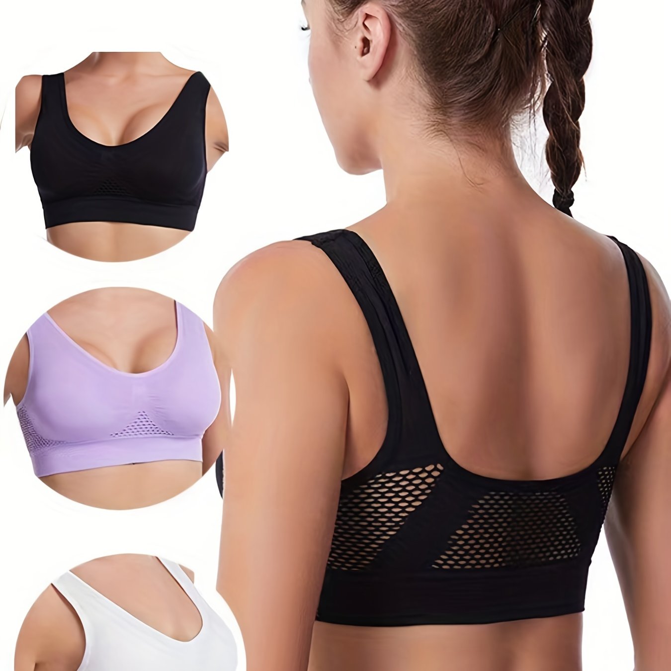 3pcs Wireless Sports Bras - Comfy & Breathable Workout Bra
