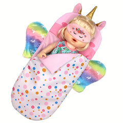 Unicorn Rainbow Sleeping Bag & Eye Mask for Dolls 10-18 Inches