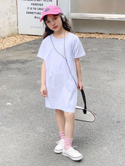Girl's Backpack Pattern Dress Casual Cotton Short Sleeve Loose Dress