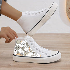 Girl's High Top Cartoon Cats Skate Shoes With Warm Plush Lining