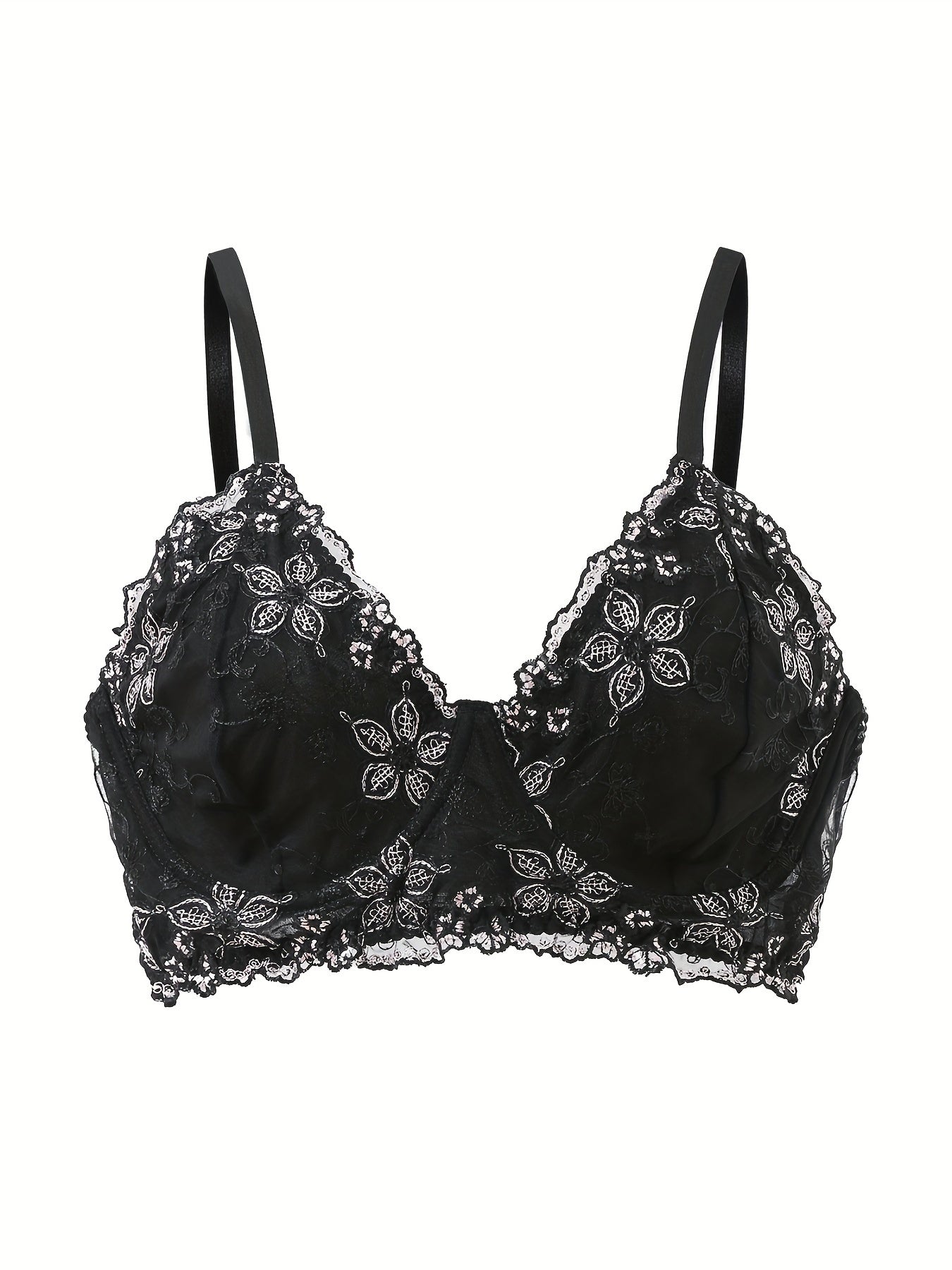 Floral Embroidered Mesh Plus Size Sexy Bra with Light Padding