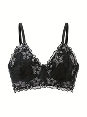 Floral Embroidered Mesh Plus Size Sexy Bra with Light Padding