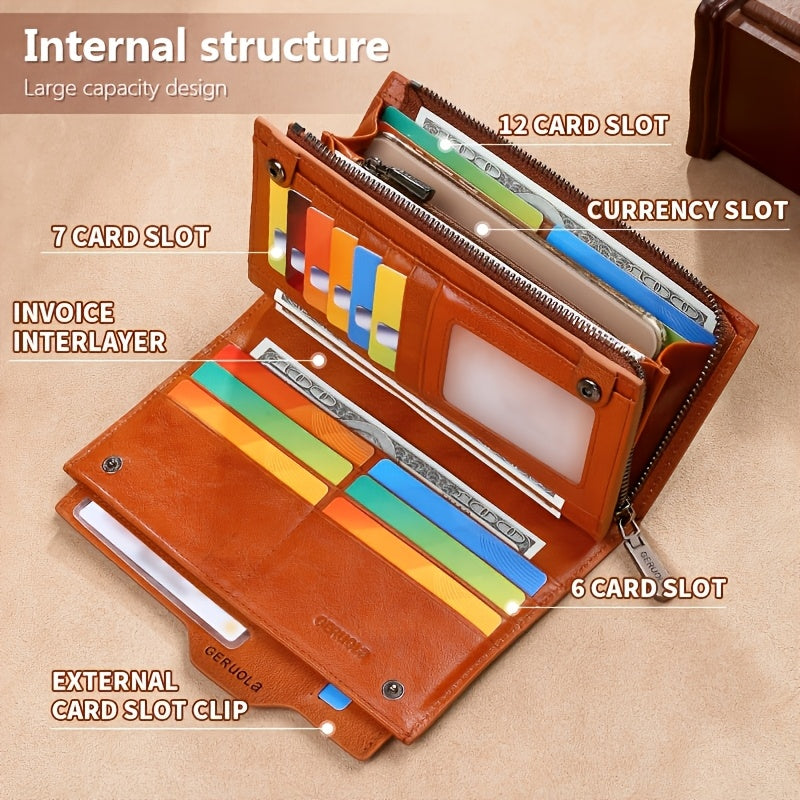 RFID Blocking Women's Leather Wallet - Yellow Brown