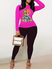 Cartoon Boy Print Two piece Set Casual Long Sleeve T-shirt & Leggings Outfit