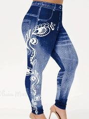 Denim Print Lifting Leggings Casual Skinny Leggings Women's Clothing