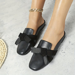 Women's Bowknot Mules Closed Toe Flat Shoes