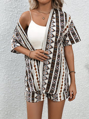 Argyle Print Two Piece Set Short Sleeve Tops & Drawstring Shorts