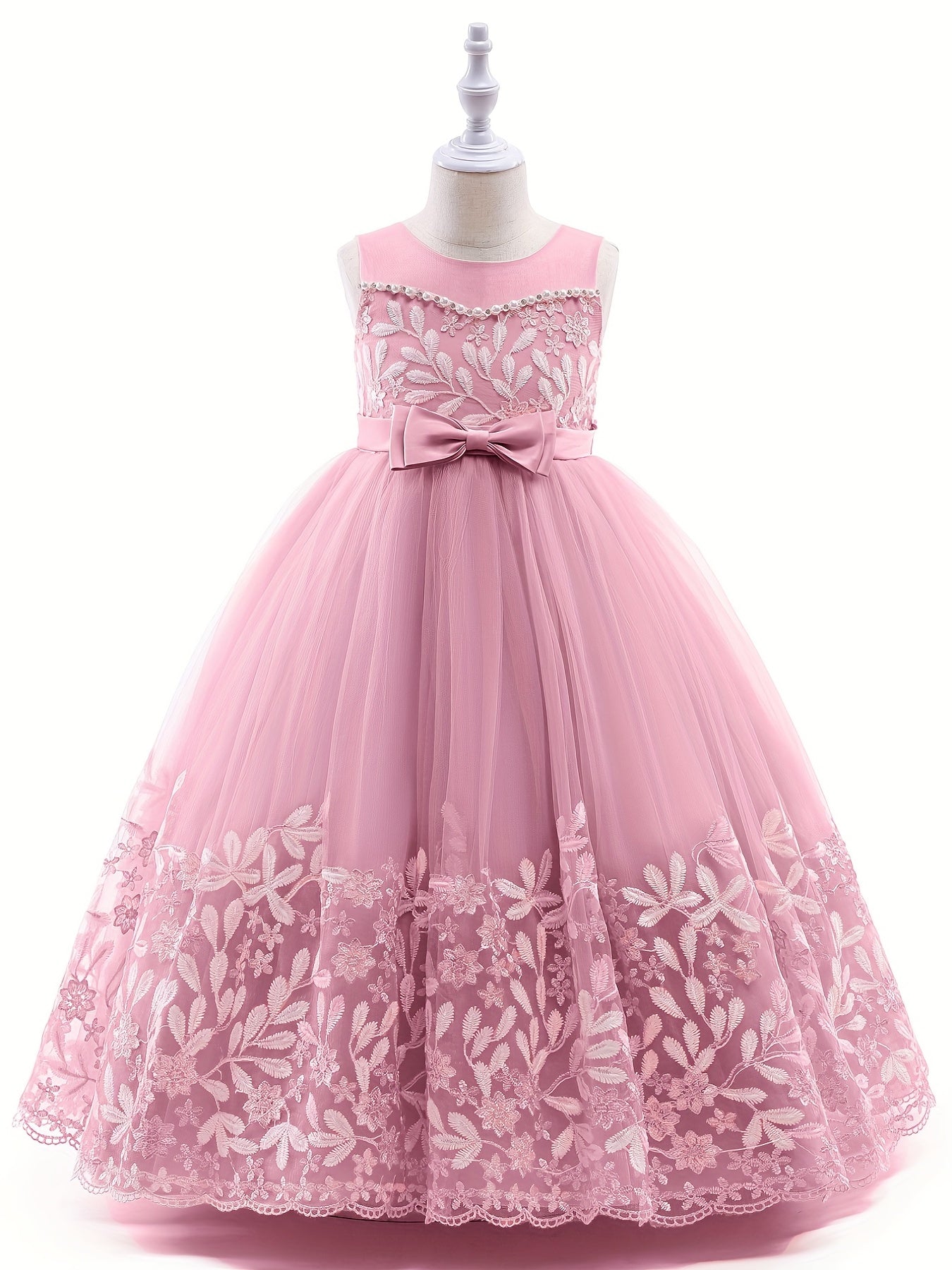 Girls' Grace Embroidered Tulle Stitching Formal Maxi Dress