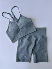 Solid Yoga Sports Set Cami Crop Top & High Waist Shorts Women's Activewear