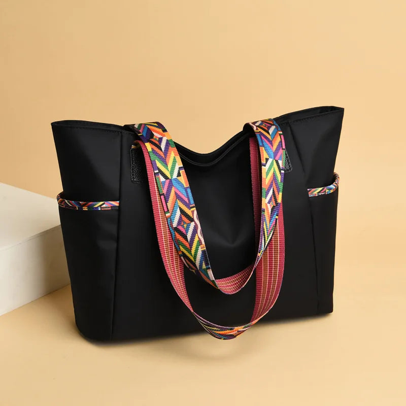 Large Capacity Women Shoulder Bag with Colorful Strap