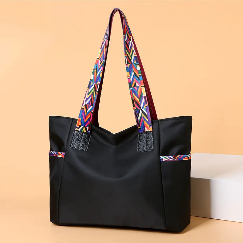 Large Capacity Women Shoulder Bag with Colorful Strap
