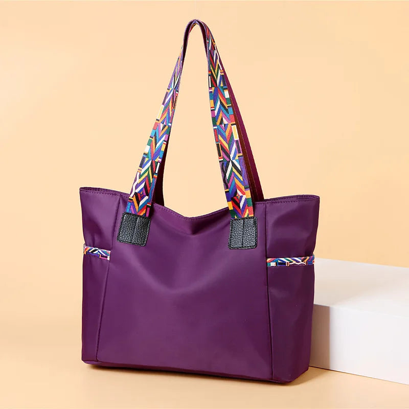 Large Capacity Women Shoulder Bag with Colorful Strap
