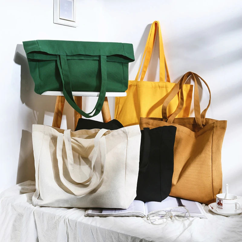 Cotton Canvas Women Shoulder Bag Grocery Foldable Eco Handbags