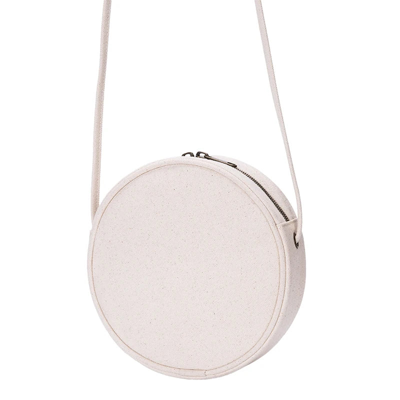 Eco Cotton Canvas Mini Bag Women Shoulder Bags Round Casual Daily Cross Body