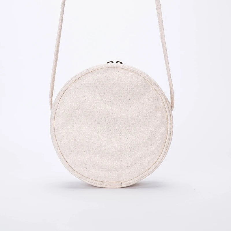 Eco Cotton Canvas Mini Bag Women Shoulder Bags Round Casual Daily Cross Body