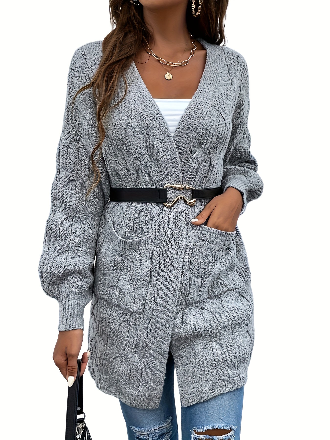 Warm Open Front Cardigan with Pockets for Women