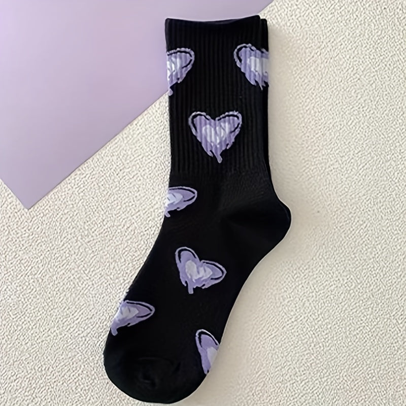 6 Pairs Heart Print Socks Mid Tube Women's Stockings