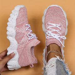Women's Lightweight Woven Sneakers Breathable Lace Up Running Shoes