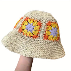 Sunflower Crochet Bucket Hat Straw Fisherman Cap Women Sunscreen Beach Hats