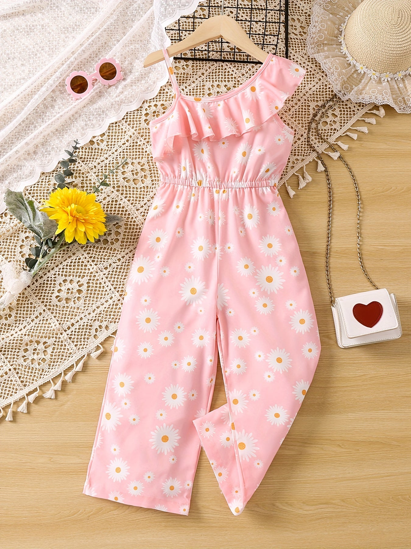 Toddler Girls Daisy Graphic Ruffle Trim Rompers