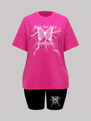 Butterfly & Letter Print Casual Two piece Set