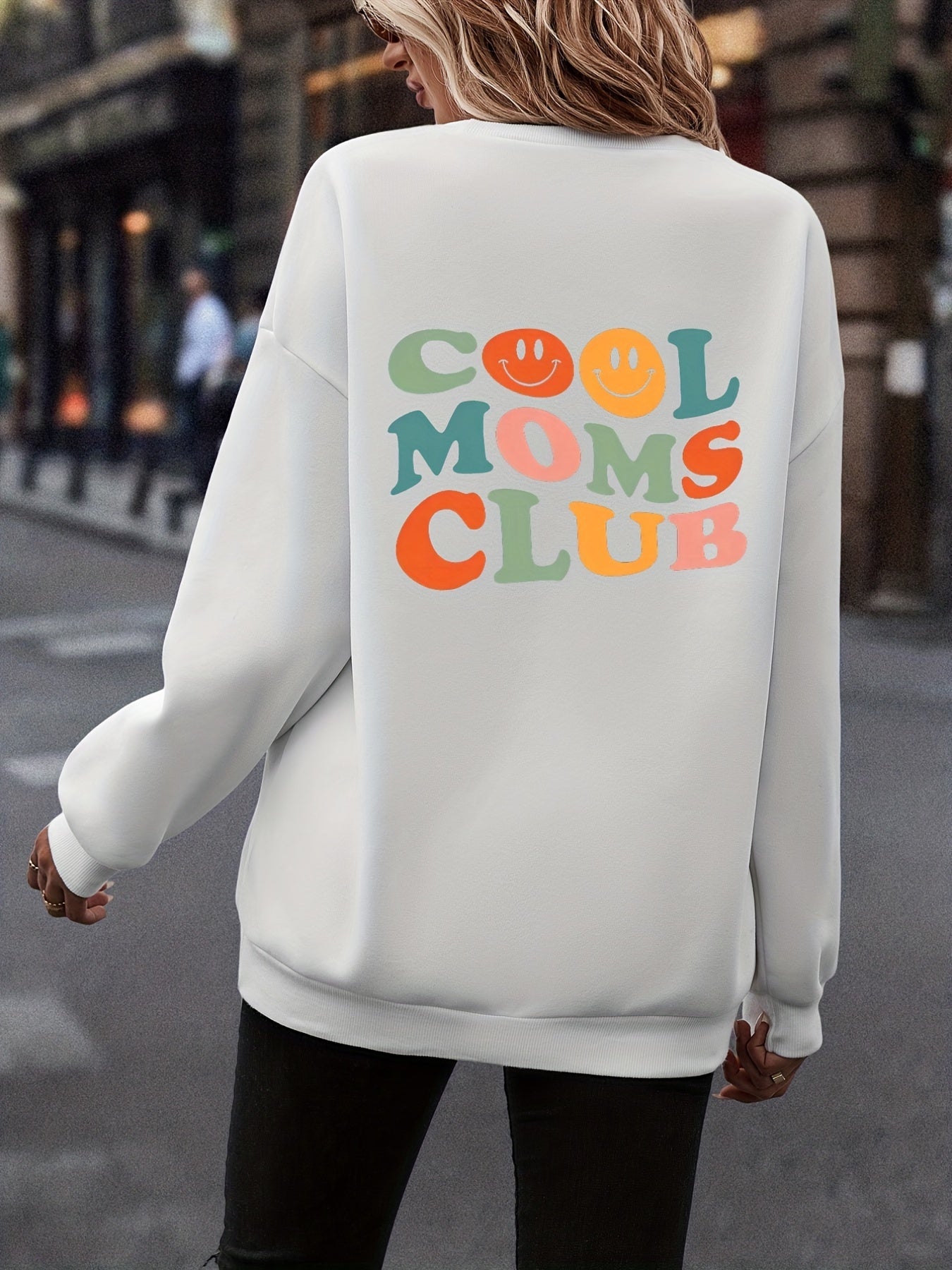 Letter & Smile Graphic Print Pullover Sweatshirt Casual Long Sleeve