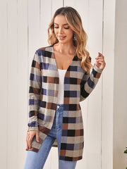 Plaid Print Cardigan Open Front Long Sleeve Outerwear
