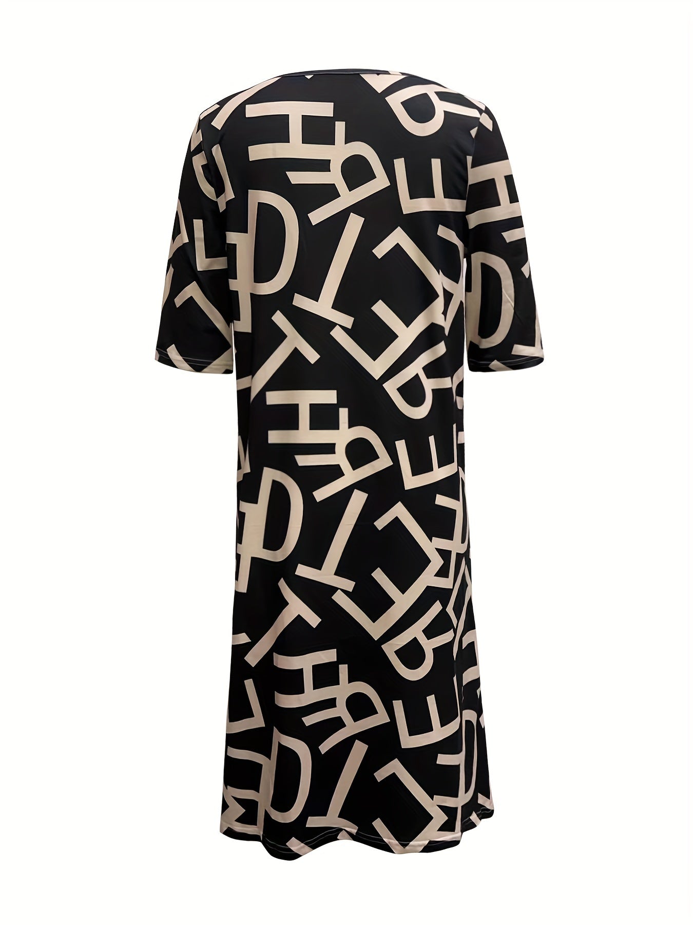 Random Print Short Sleeve Notched Neck Dress for Women