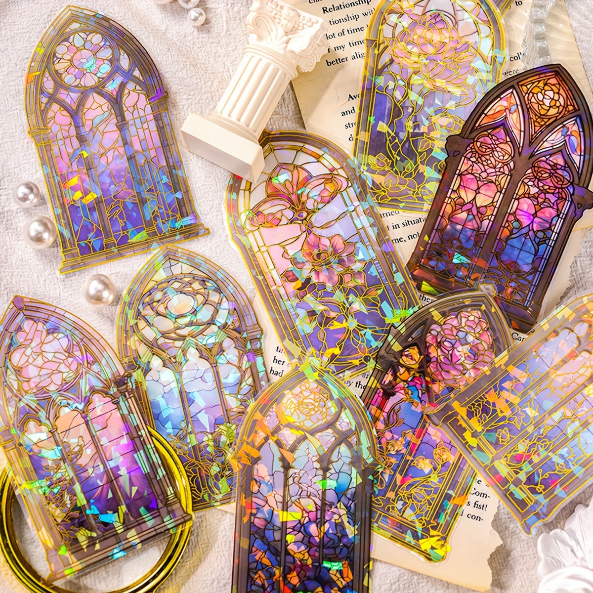10pcs Retro Flower Window Bronzing Waterproof Sticker Pack