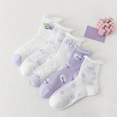 5 Pairs Heart & Floral Print Socks for Women