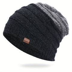 Men's Plus Fleece Beanie Outdoor Warm Knitted Hat Ski Hip Hop Hat