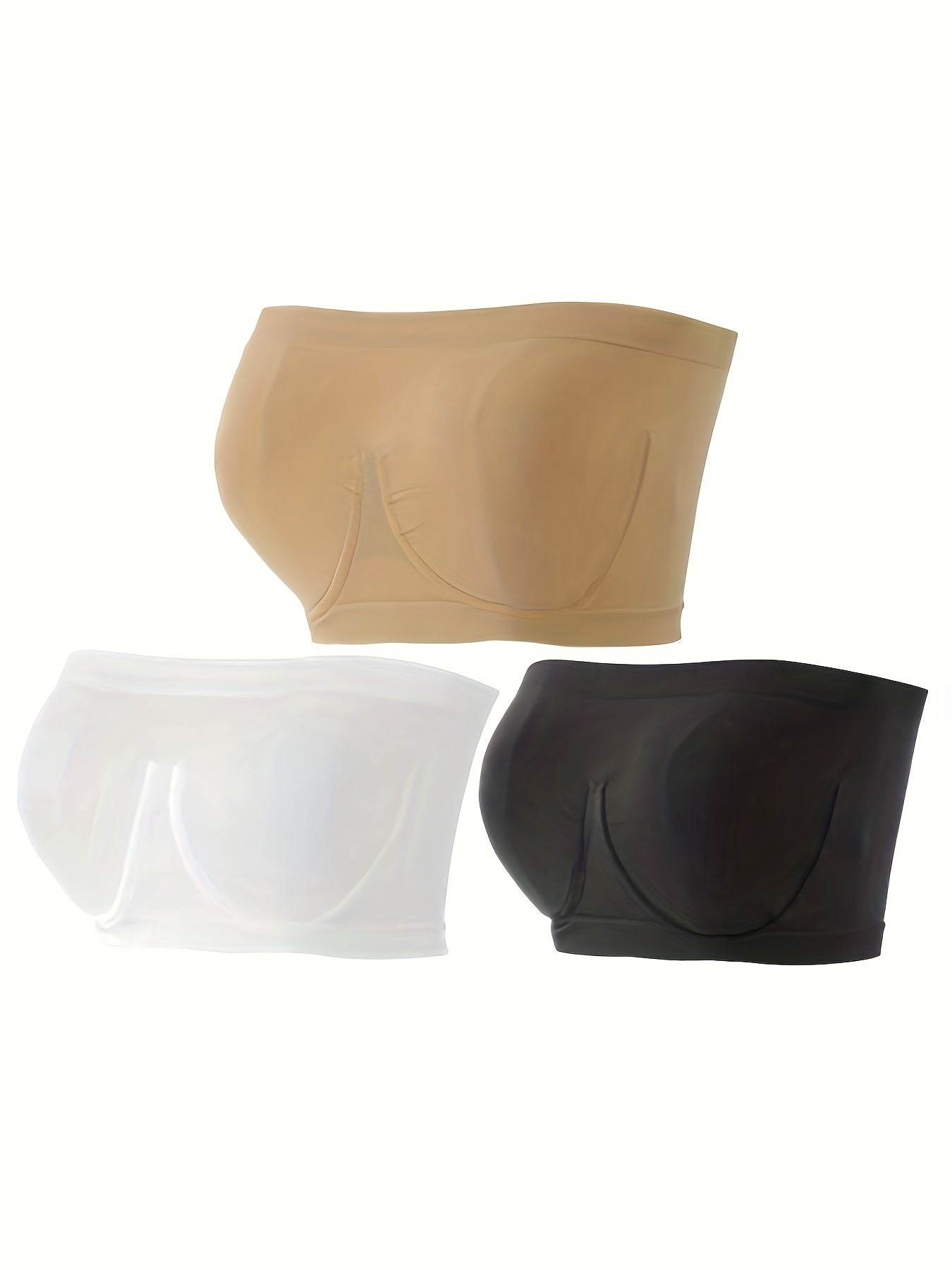 3 Pack Plus Size Bandeau Set Women's Plus Seamless Strapless Tube Bra