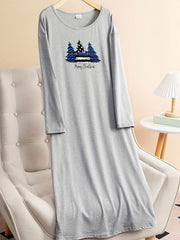 Christmas Tree & Letter Graphic Long Sleeve Tee Dress