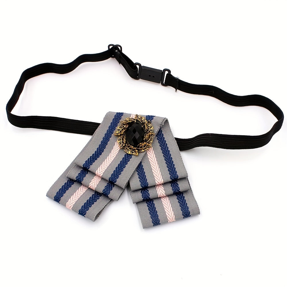 Crystal Decor Striped Bow Tie Classic Pre-tied Necktie for Women