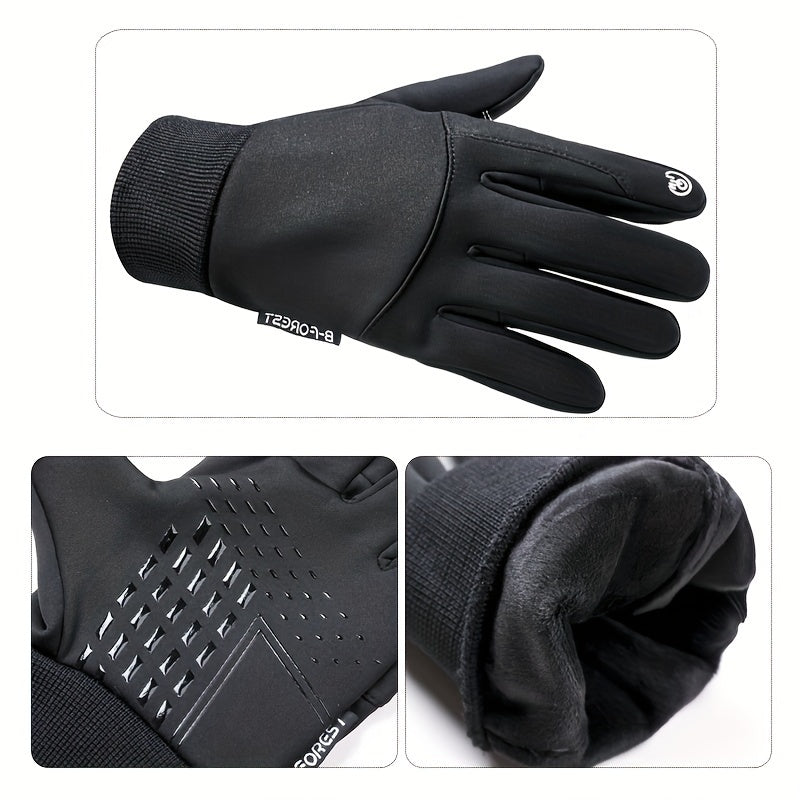 Waterproof Windproof Velvet Gloves for Motorcycle Riding, Touch Screen Non-Slip