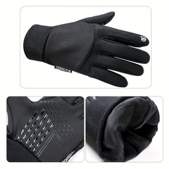 Waterproof Windproof Velvet Gloves for Motorcycle Riding, Touch Screen Non-Slip
