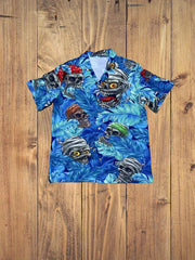 Men's Hawaiian Shirt Skull & Tropical Leaf Print - Summer Vacation Wear