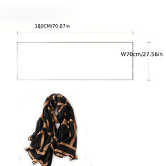 Classic Stripe Print Long Scarf & Brown Casual Shawl