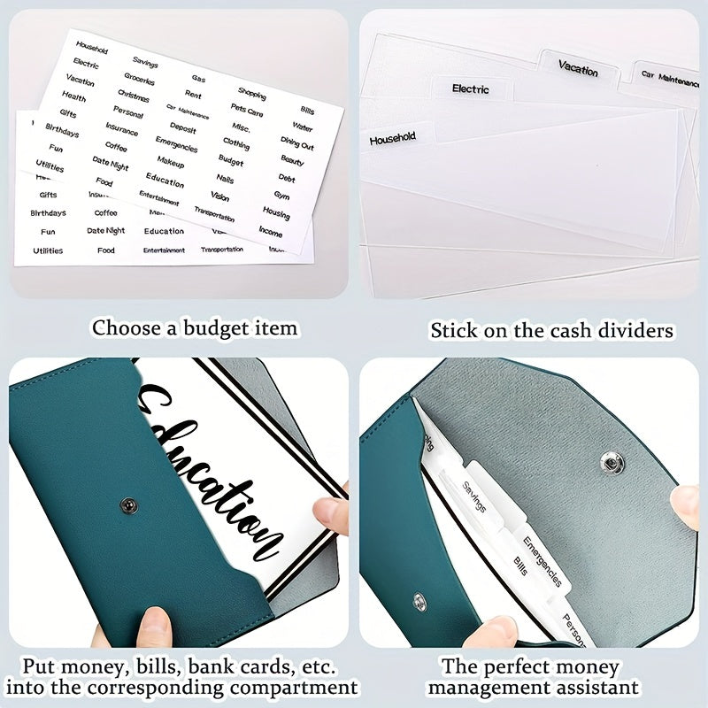 Budget Envelope Cash Wallet for Wallets with Tab Stickers