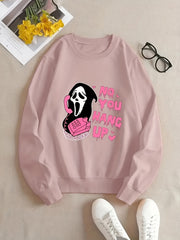 Skull & Letter Print Sweatshirt Crew Neck Casual Women's