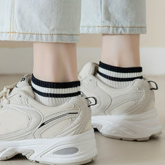 5 Pairs Striped Trim Short Sports Socks Women's Stockings