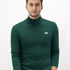Men's High Neck Knitted Sweater Solid Mid Stretch Pullover for Spring