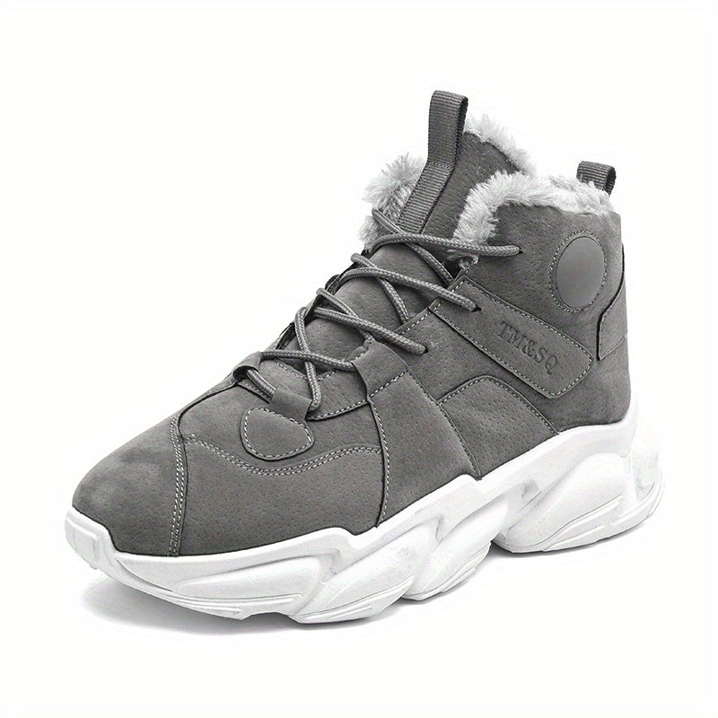Men's Winter Plush Lace up Sneakers Casual Fuzzy Walking Shoes
